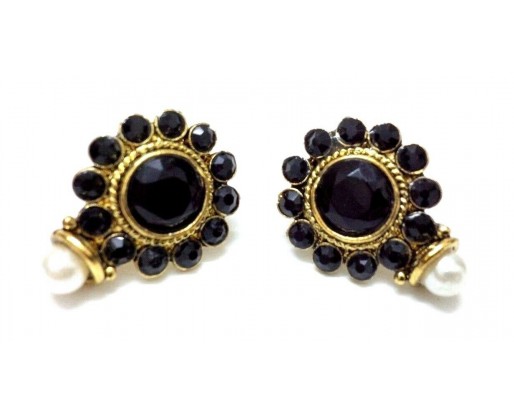 Gold Oxidized Women Earring Stud Jewelry PushBack Classy Gift Rhinestones Bead 4